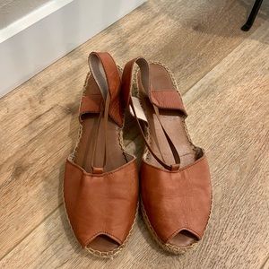 Brown leather wedge sandals